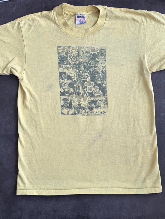 Oneita Other - Vintage Yellow Comic Print T-Shirt Oneita Power-T 50/50 Mens M Graphic Tee